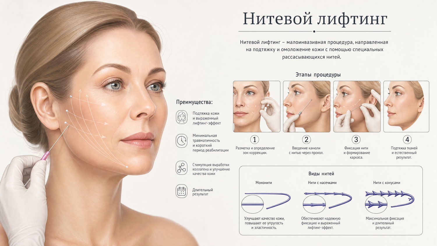 Введение нитей и фиксация тканей для стимуляции выработки коллагена