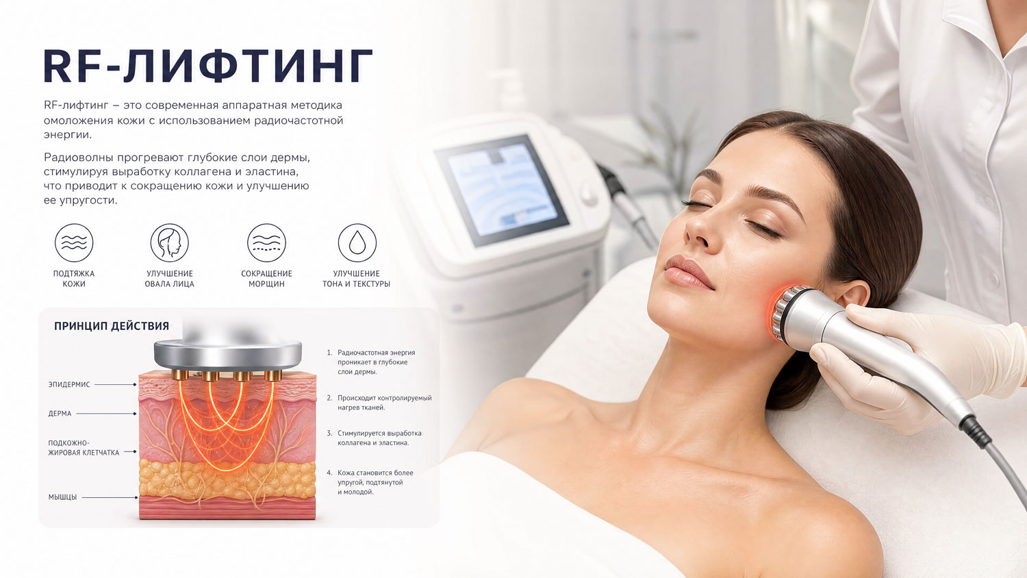 Радиоволновое возействие на слои кожи для выработки коллагена и эластина
