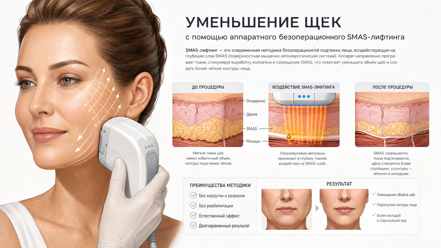 Удаление объёма в зоне щёк